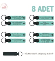 Özel Kutlamalarınız İçin Sevdiklerinize Hediyelik 8'li Set, İsim Yazılı Anahtarlık, Turkuaz & Laci