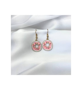 Pembe Donut Figür Tatlı Küpe