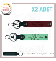 Motorcu Dostlara Özel, İsim Plaka ve B Rh (-) Kan Grubu Yazılı x2 Anahtarlık Set, Yeşil-Bordo-Laci