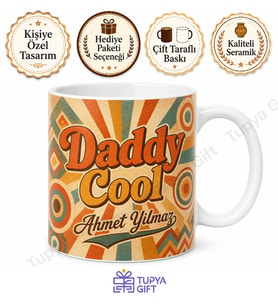 Daddy Cool Yazılı Retro Tasarım Kupa Bardak Babalar Günü Hediyesi