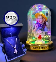 Size Özel Renkli Led Işıklı Fanus ve Işıklı Kutuda 925 Ayar Gümüş Lotus Kolye (Model 4)