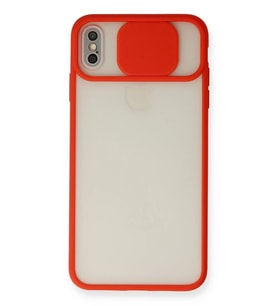 Mey İthalat® iPhone XS Max Kılıf Palm Buzlu Kamera Sürgülü Silikon - Kırmızı