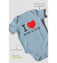 I Love Mom and Dad Baskılı Bebek Zıbını – Çıtçıtlı Body  %100 Pamuk Kısa Kol (Bebek Mavisi)