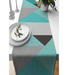 Turkuaz Geometrik Desenli Premium Masa Örtüsü Runner RNR608