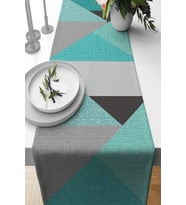 Turkuaz Geometrik Desenli Premium Masa Örtüsü Runner RNR608