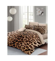 Leopar Lastikli Çarşaflı %100 Pamuk Saten Çift Kişilik Nevresim Takımı Leopard Feathers