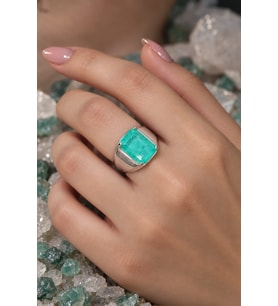 925 Ayar Gümüş Doğal Paraiba Taşlı Vintage Yüzük