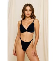 Mulvxbrf Brf02 Kadın Siyah Mayo Bikini Şık Esnek Kumaş Plaj Giyim Özel Tasarım (Mulvix)