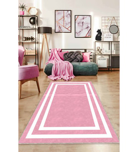 Pembe Çerçeveli Kaymaz Taban Makinede Yıkanabilir Halı AR517 - 100 x 160 cm