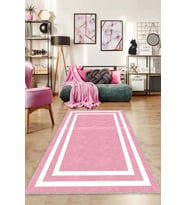 Pembe Çerçeveli Kaymaz Taban Makinede Yıkanabilir Halı AR517 - 100 x 160 cm