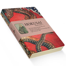 Ghosts Series I - A6, Hokusai 4'lü Defter Seti V, Çizgisiz, Toplam 192 Sayfa, Her biri 48 Sayfa, Tel Dikiş, Esnek Kapak, Oval Kenar, Tuval Doku, 60 gram, Sarı Krem Renk