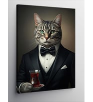 Kanvas Tablo Çay Tutan Şık Kedi