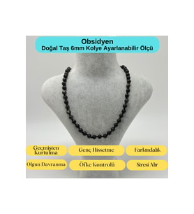 SERTİFİKALI Obsidyen Doğal Taş 6mm Makrome Kolye 45cm- 55cm Ayarlanabilir Ölçü