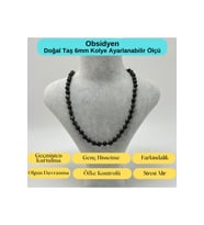 SERTİFİKALI Obsidyen Doğal Taş 6mm Makrome Kolye 45cm- 55cm Ayarlanabilir Ölçü