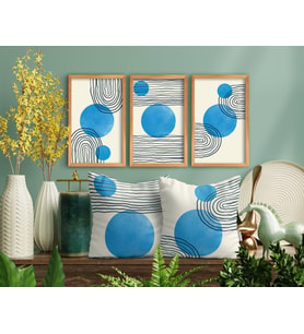 BK Home Dekoratif 3’lü Retro Ahşap Tablo ve Tasarım 2’li Yastık Seti