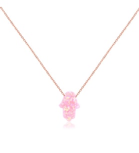 EMILIANO JEWELLERY Rose Altın Kaplama Pembe Opal Taşlı El Desenli Gümüş Kolye
