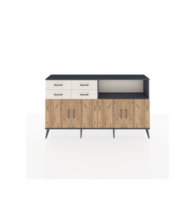 Arges Konsol 4 Raflı 4 Çekmeceli 4 Kapaklı 176x30x99 Antrasit-Çam/Aytaşı