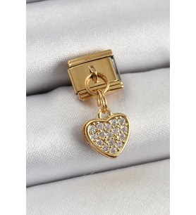 316L Çelik Sallantılı Zirkon Taşlı Kalp Model Gold Renk Nomination Charm 5886 - HPSBYI6374-491