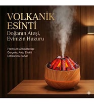 Dekoratif Yanardağ Tasarımlı LED Işıklı Ahşap Görünümlü Hava Nemlendirici & Aroma Difüzörü