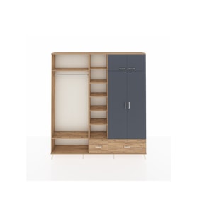 Arges Dolap 12 Raflı 2 Çekmeceli 2 Askılı 220x30x243 Çam-Antrasit/Çam