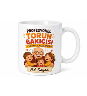 İsme Özel Torun Bakıcısı Dede Yazılı Komik Kupa Bardak Hediye