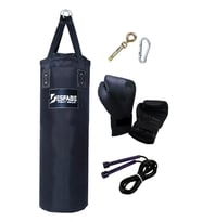 Desfabe Polydes 80x25 Cm Kolonlu Boks Kum Torbası Siyah+Askı Aparatı+Boks Eldiveni+Atlama İpi