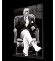 Atatürk Portresi Cam Tablo, Ev ve Ofis Duvar Dekoru, Hediyelik Büyük Temperli 4 mm Cam Tablo