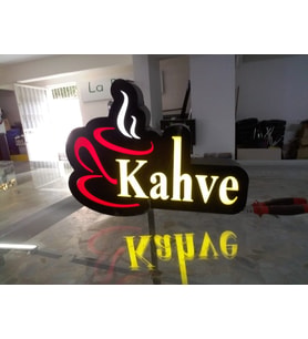 Kahve Görselli Yazılı Tabela 3D Led Neon Etkili Işıklı Tabela 30X45 CM Tek Taraflı
