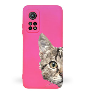 Xiaomi Mi 10T Pro Uyumlu Lansman Kılıf Catface Tasarımlı İçi Kadife Kapak-Neon Pembe (Şeffaf)