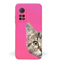 Xiaomi Mi 10T Pro Uyumlu Lansman Kılıf Catface Tasarımlı İçi Kadife Kapak-Neon Pembe (Şeffaf)