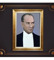 Altın Varaklı Çerçeveli Paspartulu Atatürk Tablo z4890 (Gold)