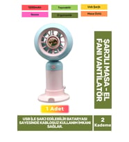 Sessiz 2 Kademeli Hafif Kablosuz 1200mAh Pervaneli Taşınabilir Usb Şarjlı Masa El Fanı Vantilatör