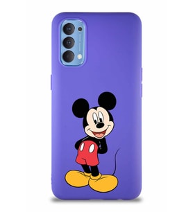 Oppo Reno 4 Soft Premier Kapak Mickey Mouse-B Tasarımlı Silikon Kılıf - Mor (Şeffaf)