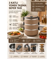 3 Katlı Sızdırmaz Yemek Termosu Sefer Tası 1,8 Lt Kahverengi