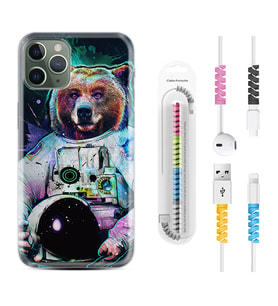 Apple iPhone 11 12 13 14 Pro Max Kılıf Kablo Koruma Spiral Silikon Astronot Panda 1755