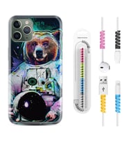 Apple iPhone 11 12 13 14 Pro Max Kılıf Kablo Koruma Spiral Silikon Astronot Panda 1755