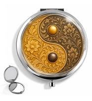 Cep Aynası Yin Yang Desenli El Aynası Makyaj Aynası Kişiye Özel Hazırlanabilir Feng Shui Temalı Dekoratif Tasarım