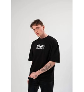 pilelistore- Unisex Bisiklet Yaka Baskılı Oversize T-Shirt - Siyah