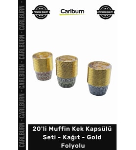 Özel Üretim Kalın Dayanıklı Şık Sunum Pasta 20'li Muffin Kek Kapsülü Seti Kağıt Gold Folyolu