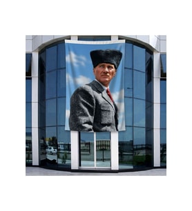 Kalpaklı Atatürk Portresi Poster Bayrak Raşel Kumal 4x6 metre ATA81