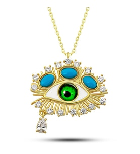 Gold Gözyaşı Damlası Koruyucu Bakış 925 Ayar Gümüş Kadın Kolye