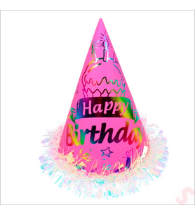 Hologram Happy Birthday Şapka, 24cm x 1 Adet - Pembe (STD)