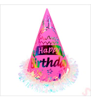 Hologram Happy Birthday Şapka, 24cm x 1 Adet - Pembe (STD)