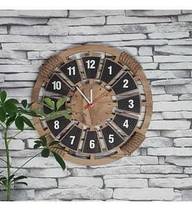 Kişiye Özel Halatlı Dekoratif Ahşap Duvar Saati 50 cm