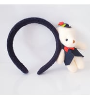 peluş ayıcıklı kadife kız çocuk taç (Siyah)