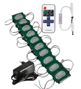 20 Adet 12 Volt 1.2 Watt Dar Açılı Tek Lensli Yeşil Led Modül 12A Tek Renk RF Dimmer 2A Priz Tipi Ad