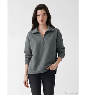 LCW Comfort Antrasit Polo Yaka Kadın Sweatshirt