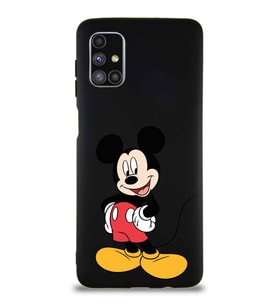 Samsung Galaxy M51 Soft Premier Kapak Mickey Mouse-E Tasarımlı Silikon Kılıf - Siyah (Şeffaf)