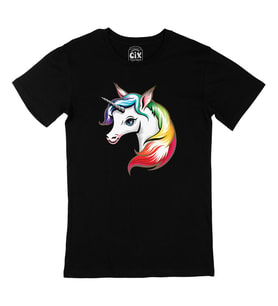 Renkli Unicorn Siyah Tişört