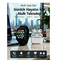 Mey İthalat® Bluetooth Arama Özellikli Akıllı Saat Seti Kablosuz Kulaklık Hediyeli, Android & iOS Uy